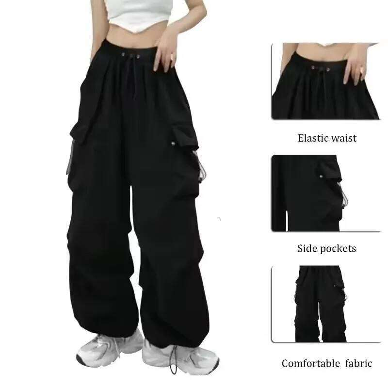 2025 Cargo Pants Women Retro Workwear Casual Baggy Straight Fashion Wide Leg Pockets Joggers Trousers Y2k Streetwear