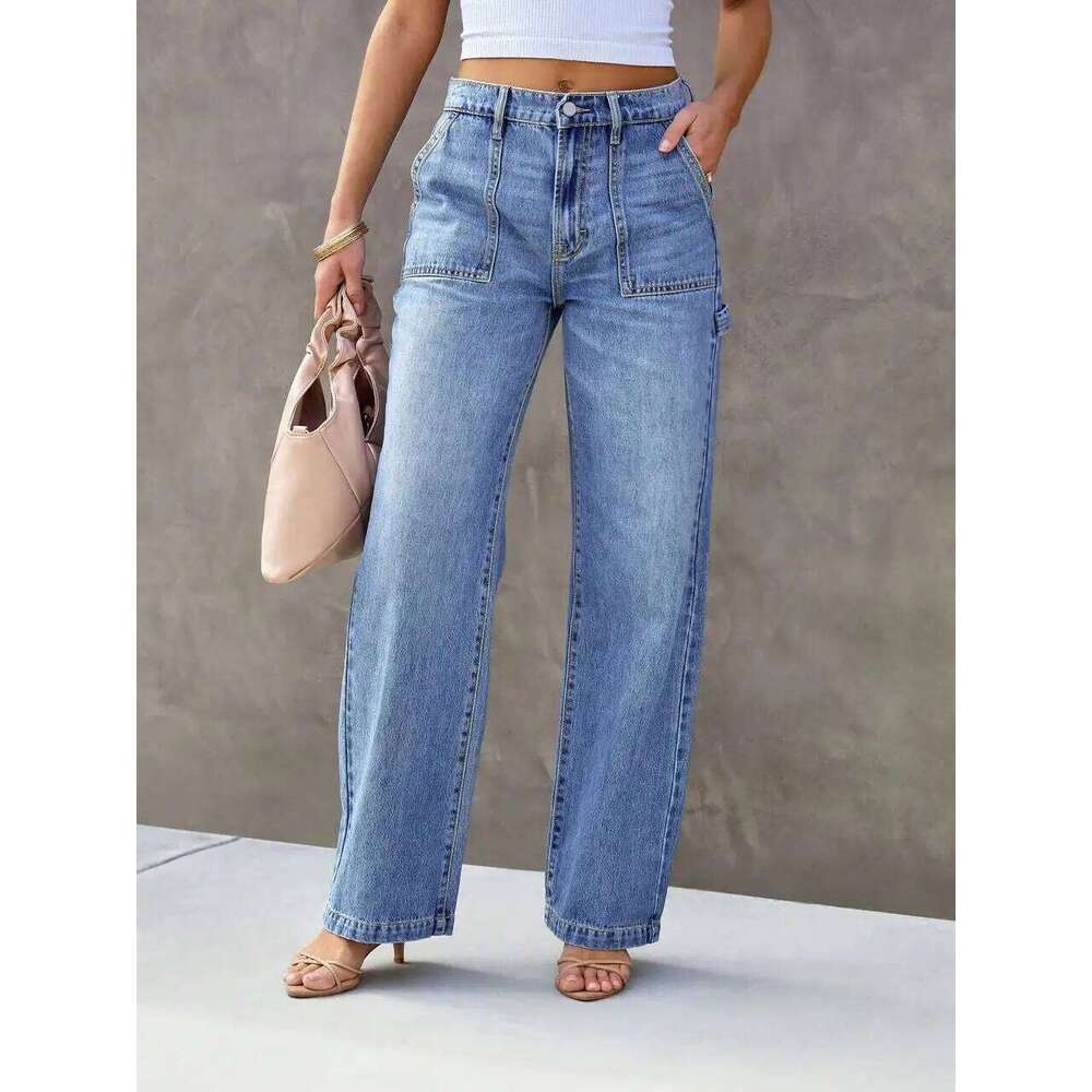 Women's Light Blue Wide Leg Straight-Leg Jeans - Stylish and Comfortable Denim Pants for Effortless Fashion Z260313