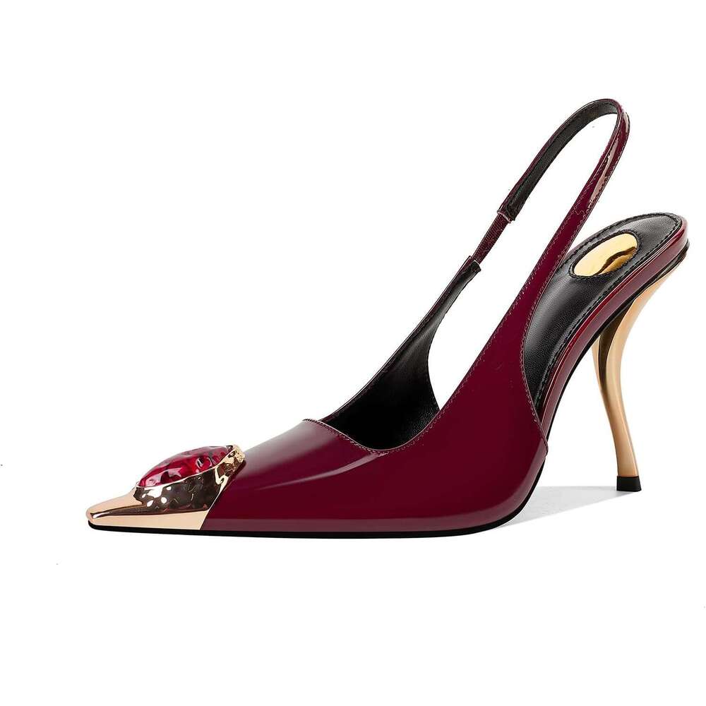 Rhinestones Slingback Kitten Heels Pointed Closed Toe Pumps Women Stiletto Inch High Heeled Sandals For Dress Shoes MOJIDASHU