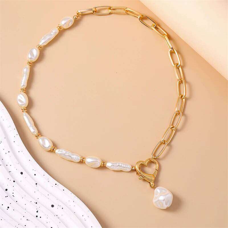 Fashion Handmade Imitation Pearl Choker for Women Hollow Heart Necklace Girls Party Festival Jewelry Gifts H260312