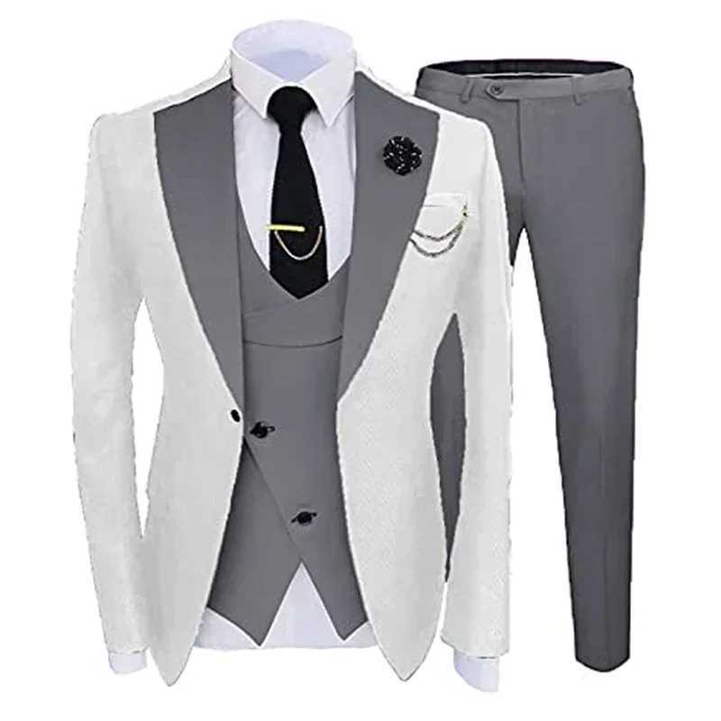 Slim Fit Formal Men Suits For Wedding Solid Color Wide Notched Lapel Groom Tuxedo 3 Pcs Male Fashion Jacket With Vest Pants 2024 M260313