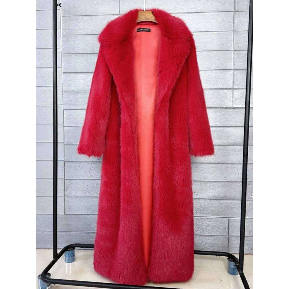 Women Long Autumn Winter Large Faux Fur Jacket Turn Down Collar Pockets Thick Coat female Warm mink fur outwear Z260313