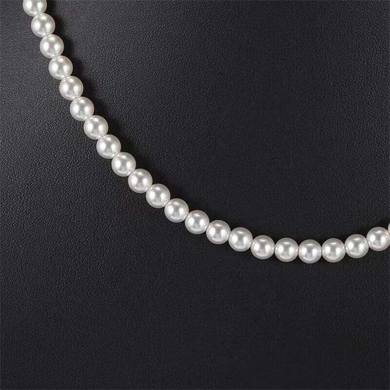 6mm Men Imitation Pearl Chain Necklace Simple Acrylic Beads Choker For Women Hip Hop Jewelry Party Accessories H260312