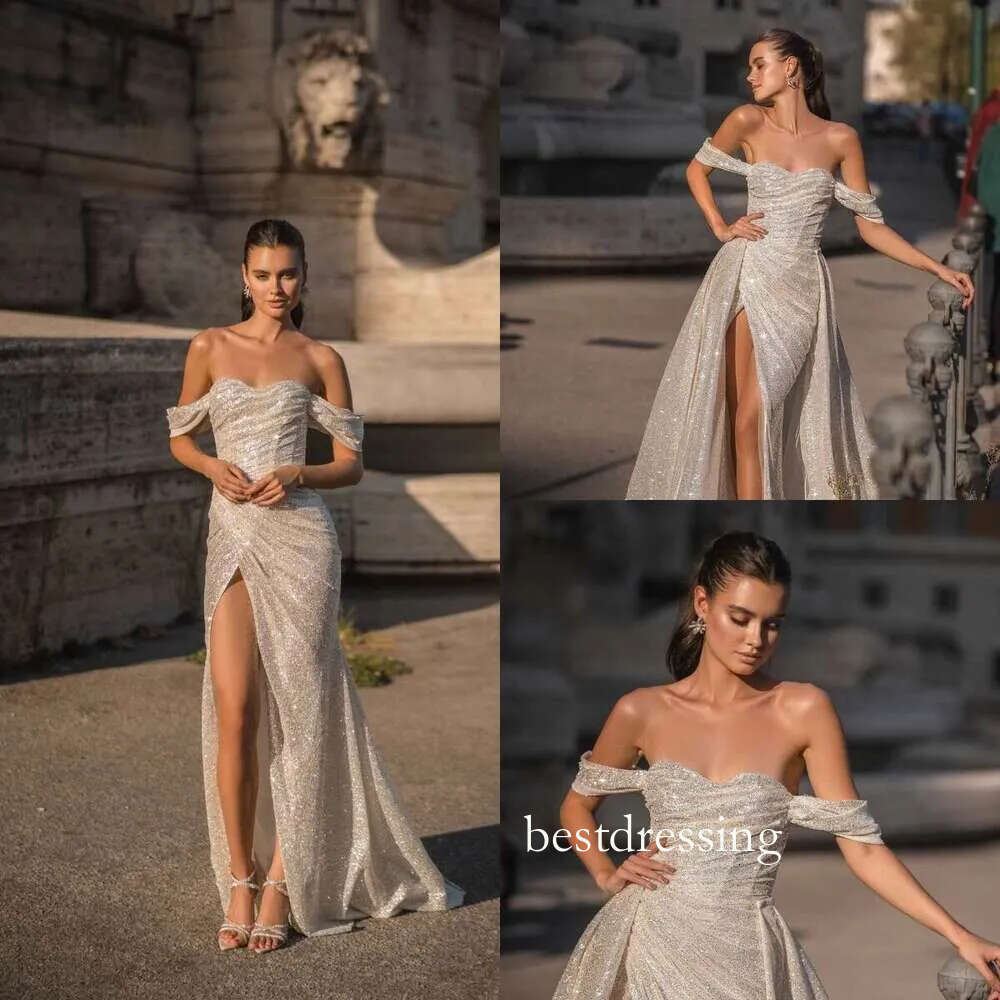 Sheath Vintage Gown Wedding Dresses Pleat Pattern Lace Side Split Bridal Gowns Plus Vestidos De Novia Custom Size Colour S B0313