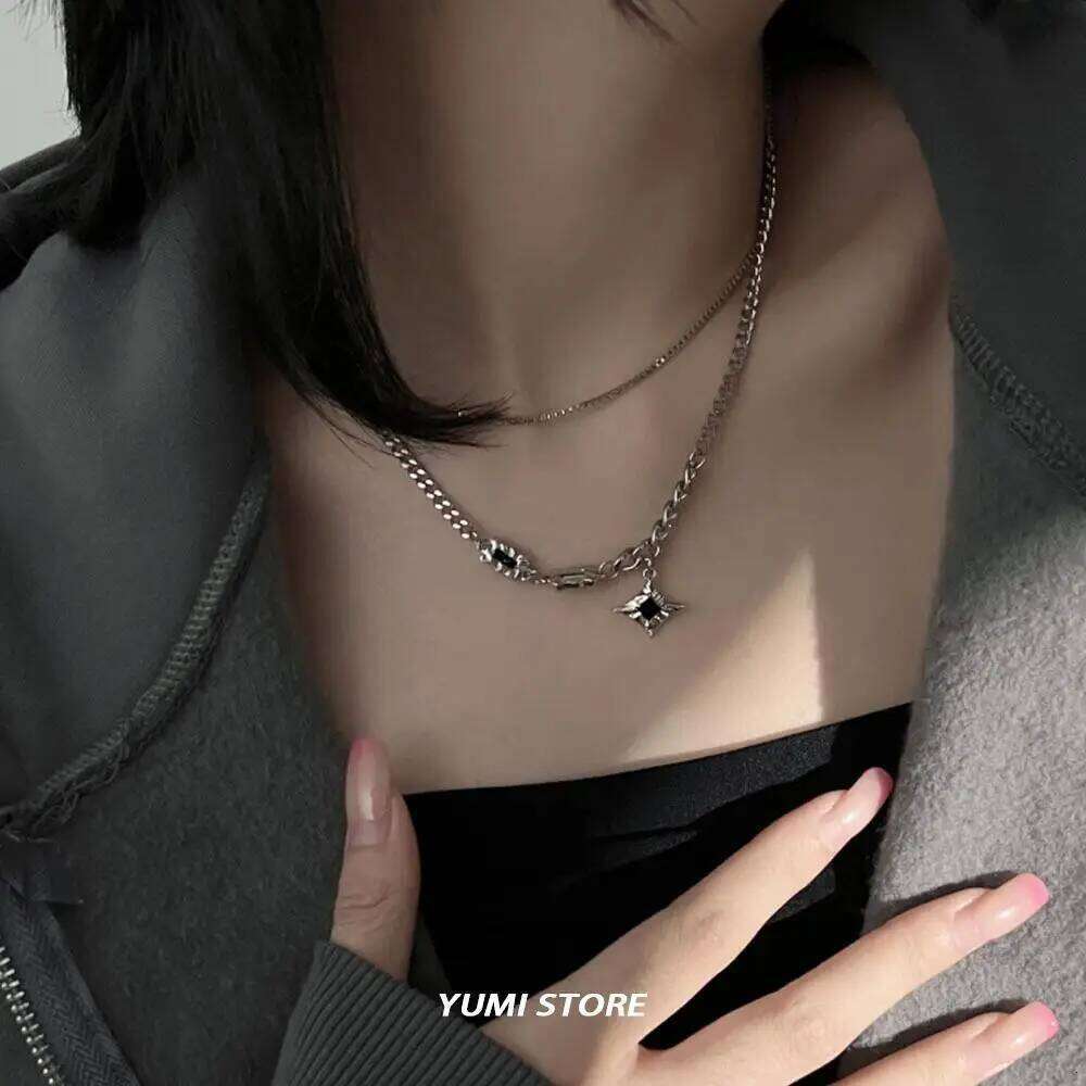 Hip Hop Zircon Star Double Layer Necklace For Men Women Trend Charm Titanium Steel Pendant Chain Unisex Jewelry Wholesale H260312