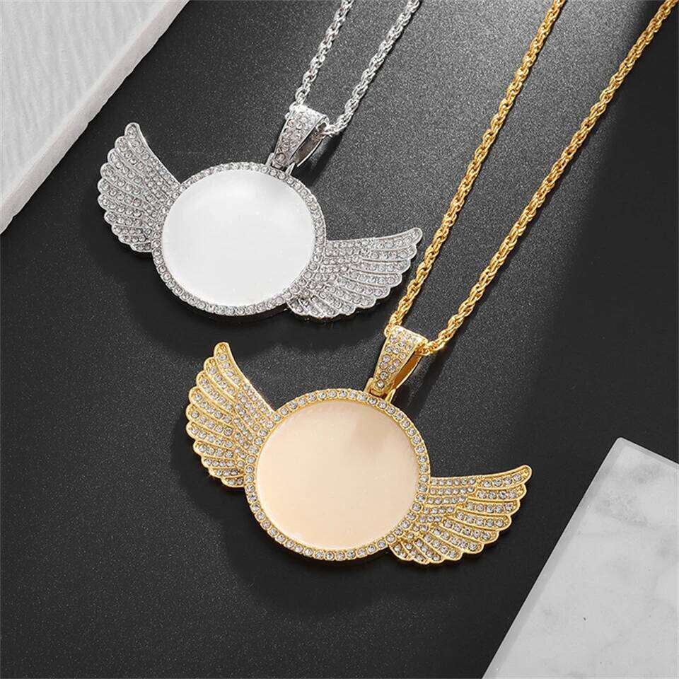 Fashion Hip-hop Wings Pendant Personalized Stickers Solid Photo Frame Zircon Necklace Couple Holiday Gift Jewelry H260312