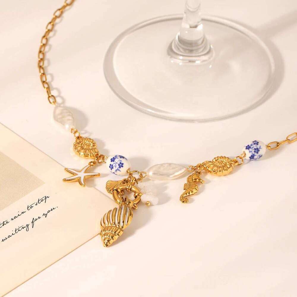 Sea Breeze Conch Freshwater Pearl Pendant Waterproof Stainless Steel Necklace Charms Women Accessories Gifts H260312