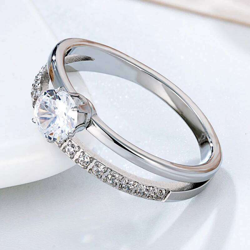 Classic Design Double Prong Set Crystal And Zircon Ring Stainless Steel High Quality Jewelry Wedding Couples Romantic Gifts H260312