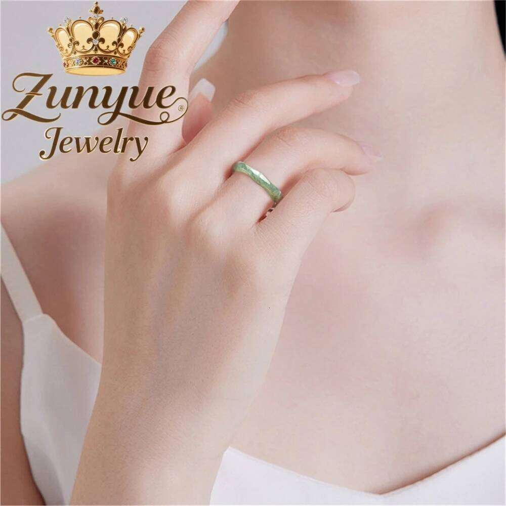 Natural A-Grade Bean Green Bamboo Joint Rising By Step Three-Dimensional Bean-Shaped Jade Ring With Unique Charms H260312