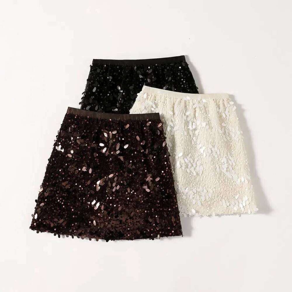 Coffee Sparkling Sequined Women's A-Line Skirt Autumn Winter Night Club High Waist Sexy Slim Short Pencil Skirts Woman Z260314