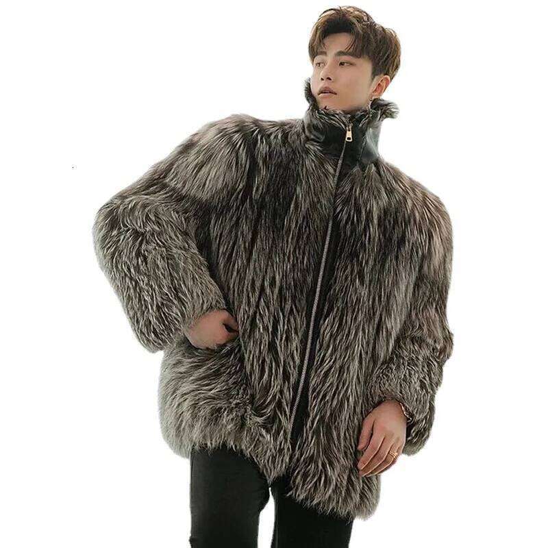 S-6XL Size 2026 Fashion Men Short Jacket Warm Imitation Fox Fur Men's Winter Coat Brown Outdoor Sports Loose Casual Parkas Z260313