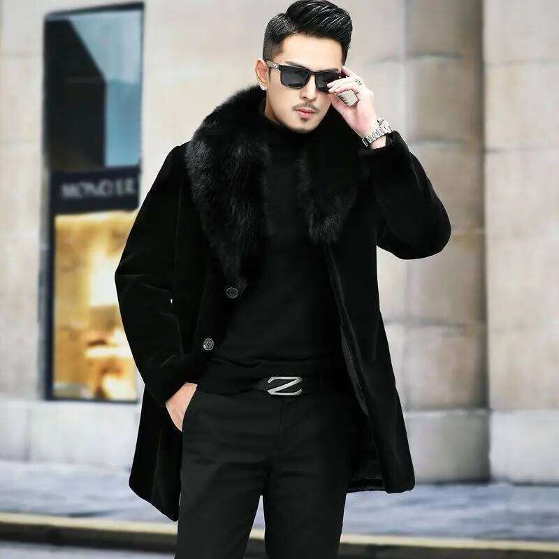 New with wide collar, whole winter thickened, long imitation men's coat, high-end mink fur coat M-6XL Z260313