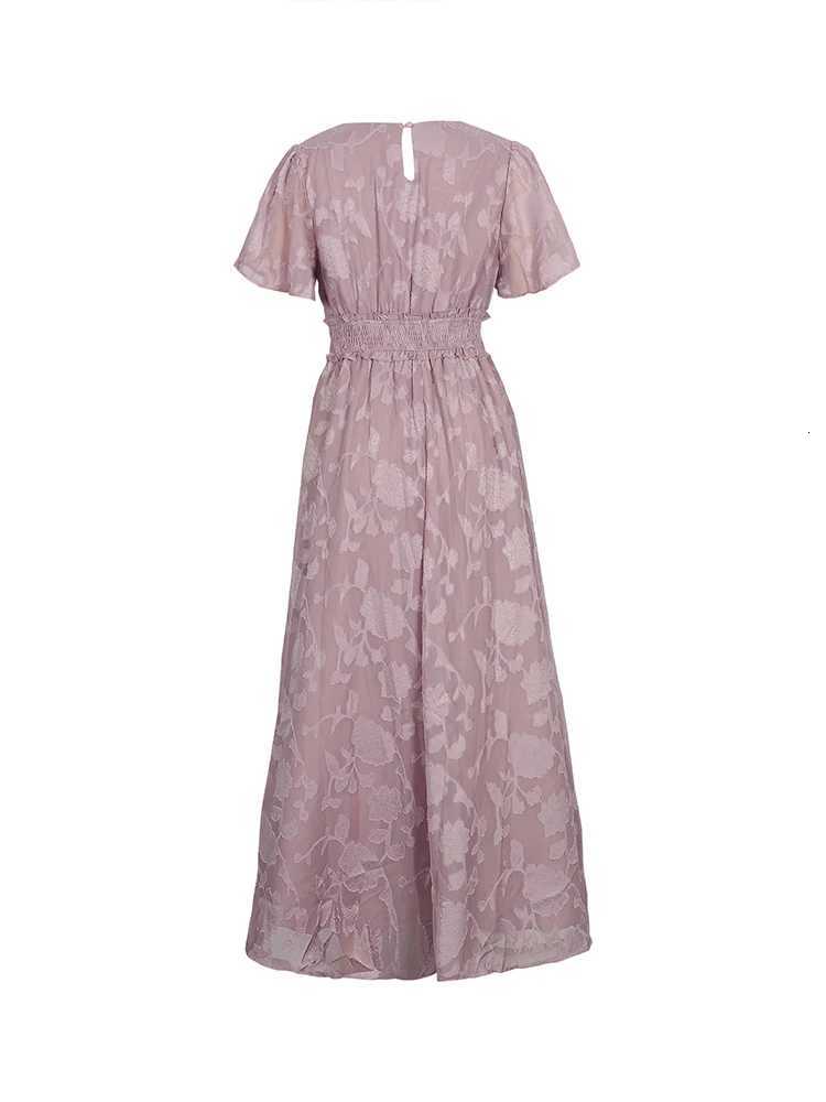 Maxi Dress Casual Summer V Neck Puff Sleeve High Waist Lace Up Dress Elegant Flowy Dress Sleeveless for Women Thigh Slit CrossoT260314