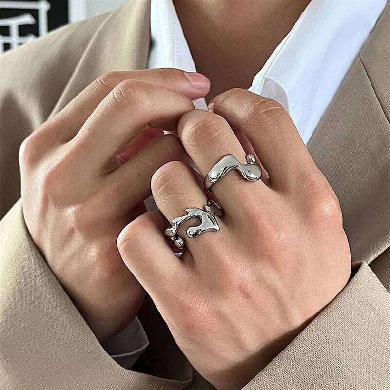 Liquid Lava Ring Titanium Steel Couple Irregular Ins Minimalist Hip-Hop Fashion All-Match Set Jewelry Gift Accessories H260312