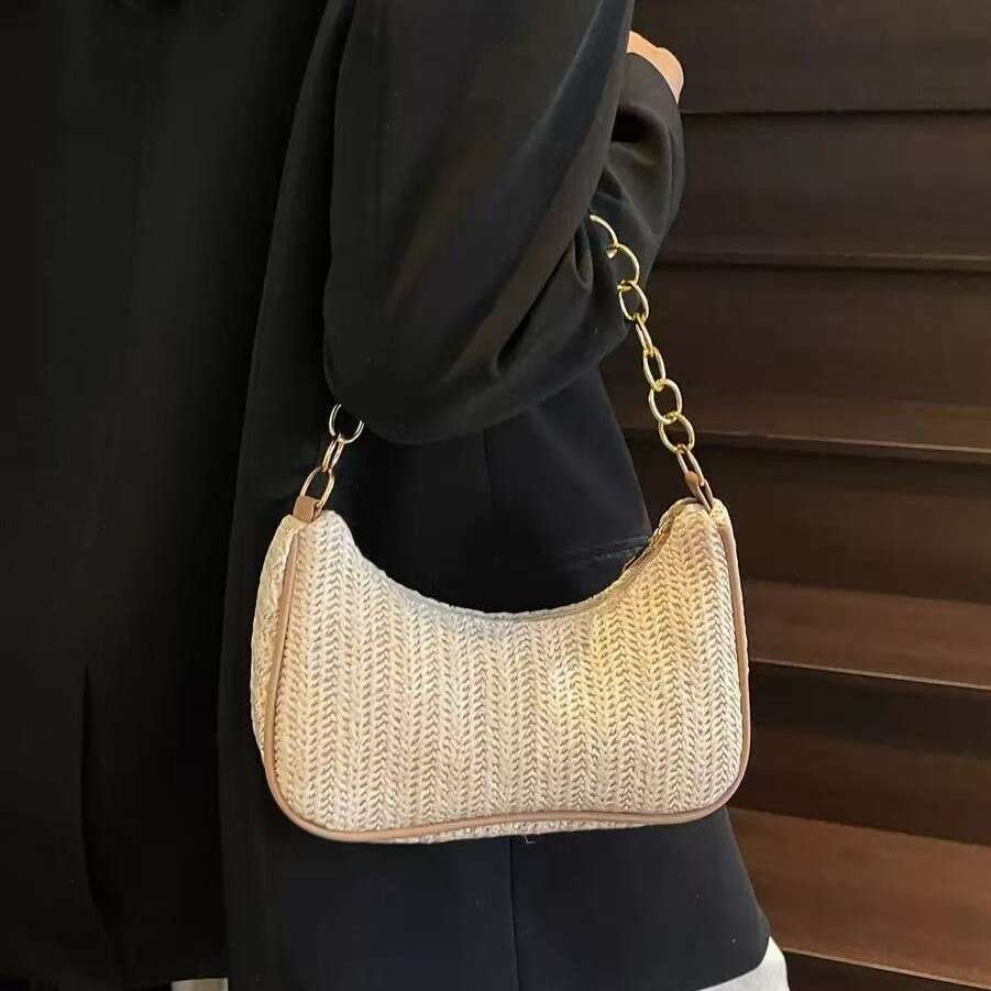 New Trendy Fashion Woven Underarm Single Shoulder Handbag Beach Straw Women's Bag Handbags