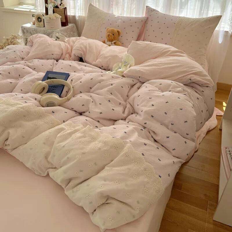 2025 new lace washed cotton four-piece Korean dormitory quilt cover student bed sheet three-piece set H260312 - view 6