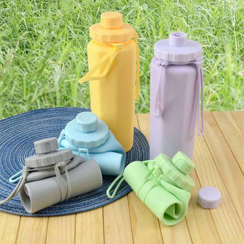600ML Collapsible Bottle Silicone Foldable Water Cup Outdoor Sports Leakproof Reusable Kettle for Travel Camping Yoga Z260313