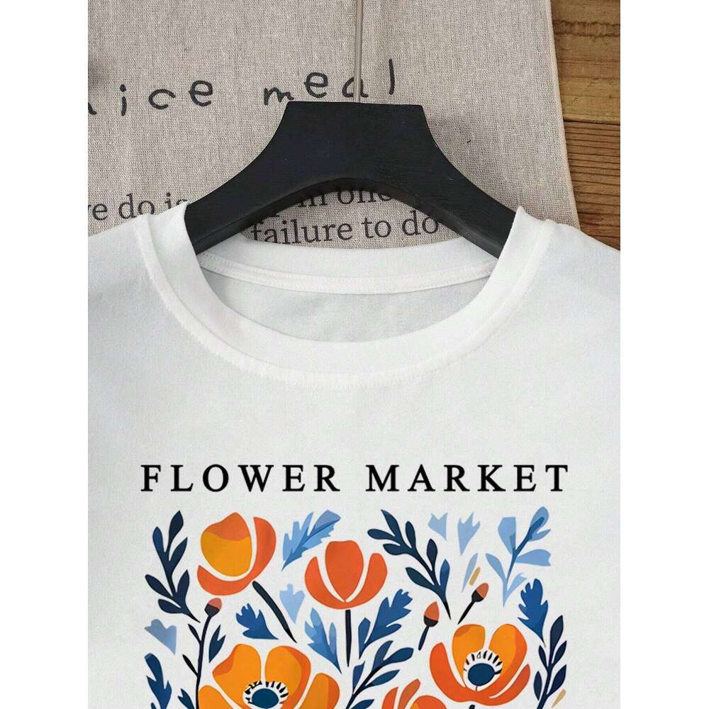 Yellow Flowers Market California Print T-Shirt Woman Soft Cotton Tee Top O-Neck Casual T Shirt Crewneck Sports Short Sleeve Z260314