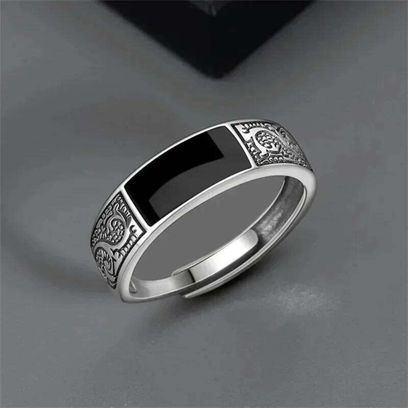 Fashion New Vintage Dragon Pattern Titanium Steel Hip Hop Men Single Party Opening Adjustable Ring H260312