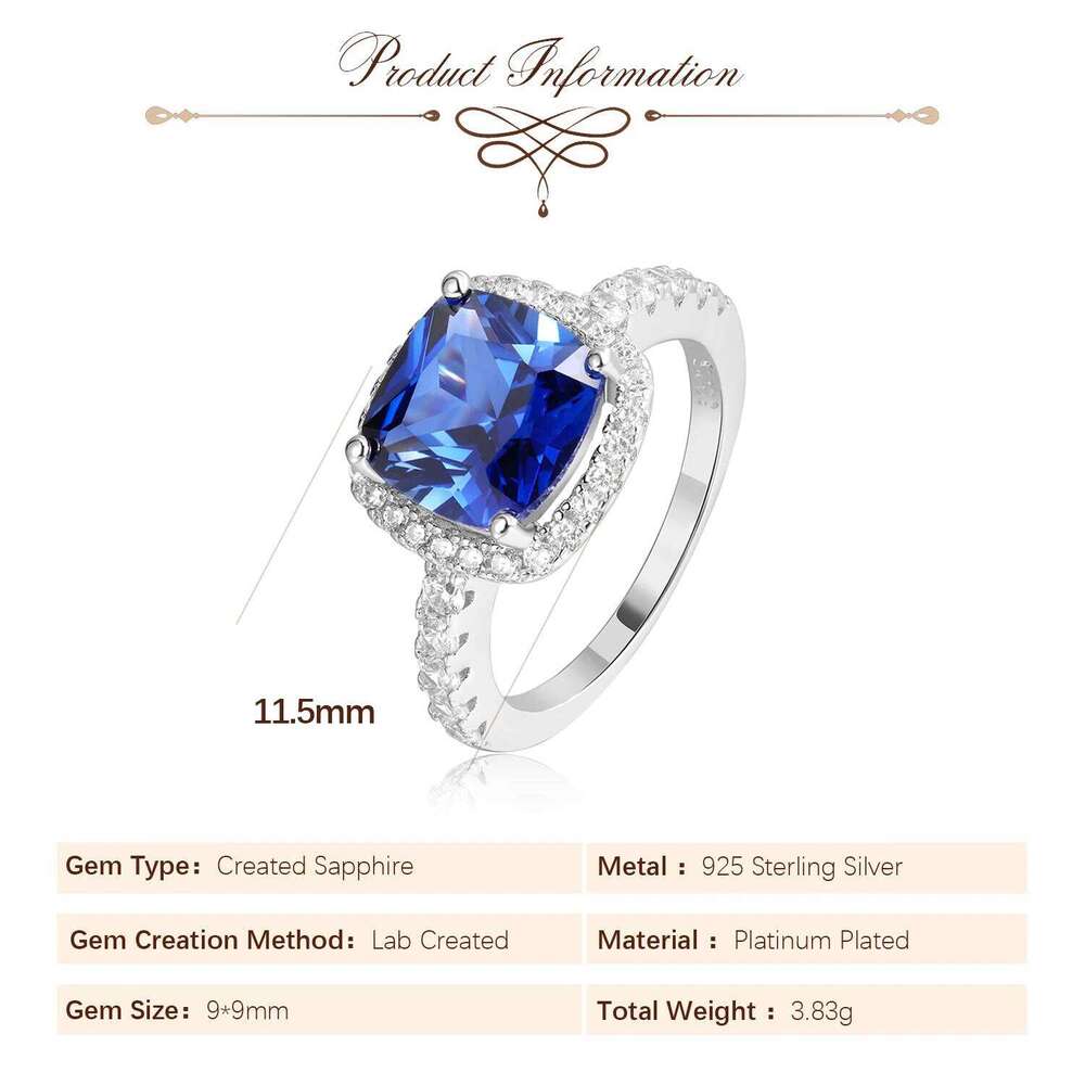 Potiy Huge 4.73ct Created Blue Sapphire 925 Sterling Silver for Women Engagement Wedding Ring Statement Gemstones Jewelry gift H260312