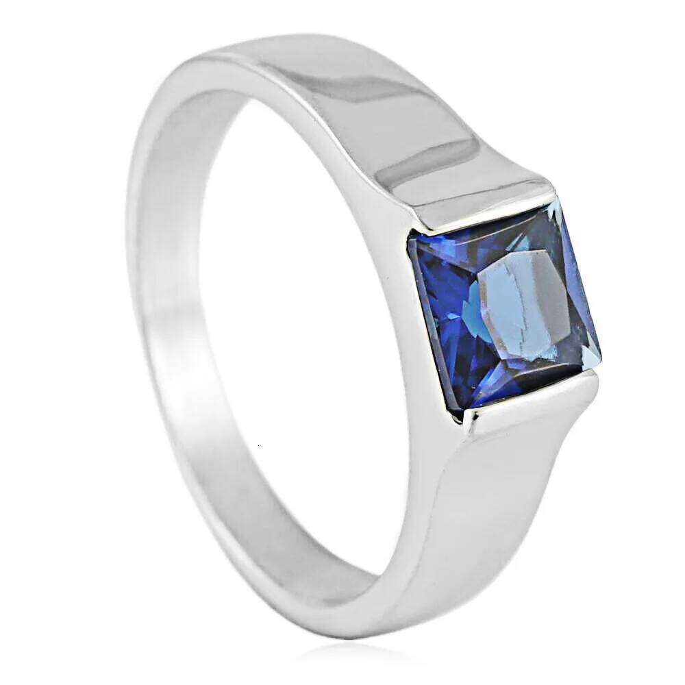 European and American titanium steel multi-color gem diamond simple female personality polygonal ring H260312
