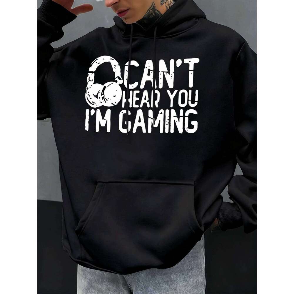 Can'T Hear You I'M Gaming Printed Hoodiy Men Y2K Pocket Hoodies Casual Clothes Fleece Fashion Pullover Autumn Streetwear Z260315
