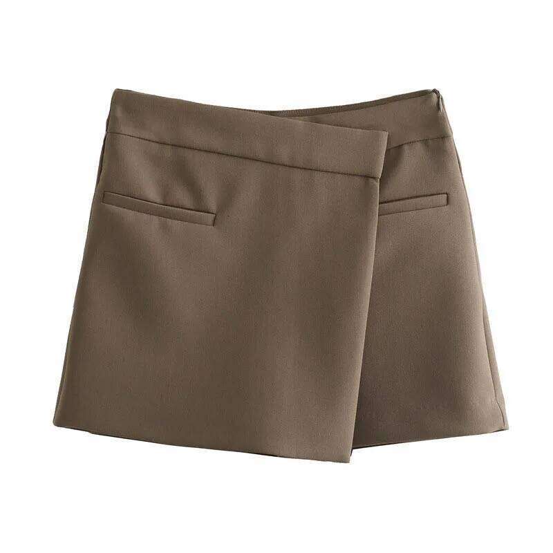 Woman High Waist Shorts 2025 Fashin Front Pockets Split Office Lady Mini Skirt Vintage Asymmetrical Side Zipper Skirts Z260314