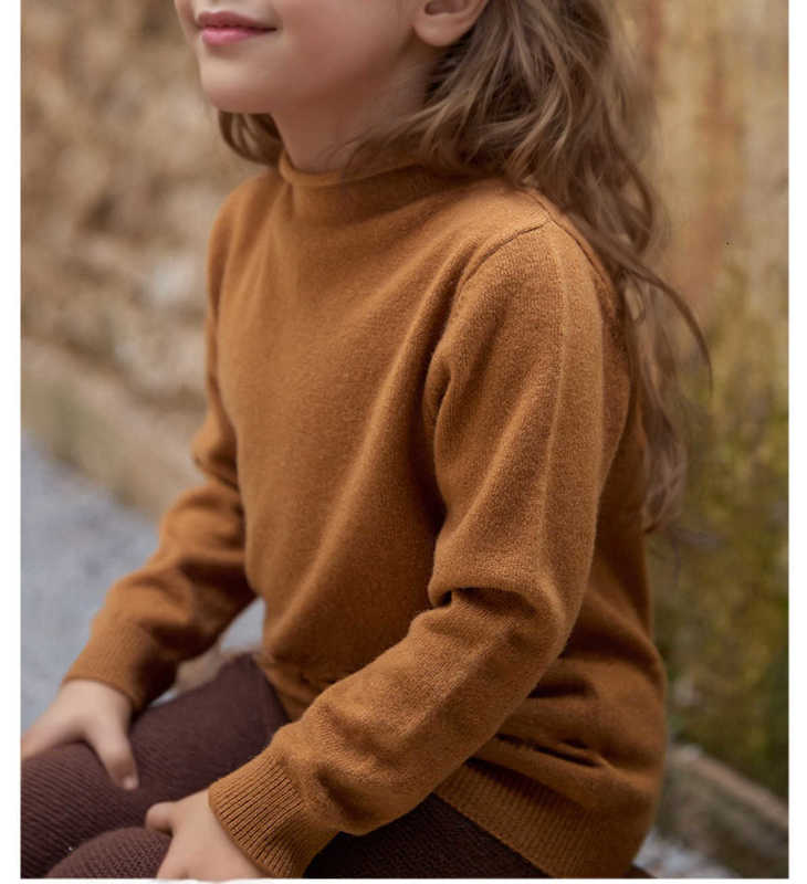 Womens Knits Tees Boys and Girls Baby Autumn Winter New Solid Color Rolled Edge ParentChild Matching Sweater Childrens CloseFitting Wool Fleece Sweate