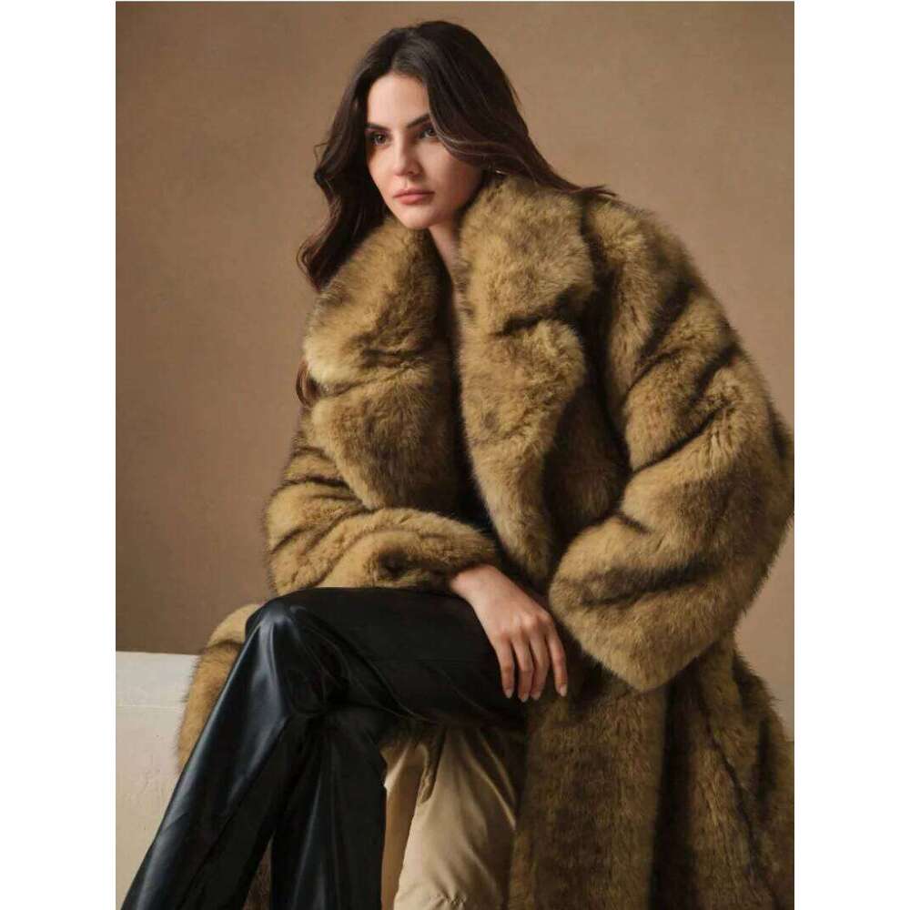 New Autumn and Winter Fashionable Long Coat Imitating Fox Fur Fluffy Parka Jacket Z260313