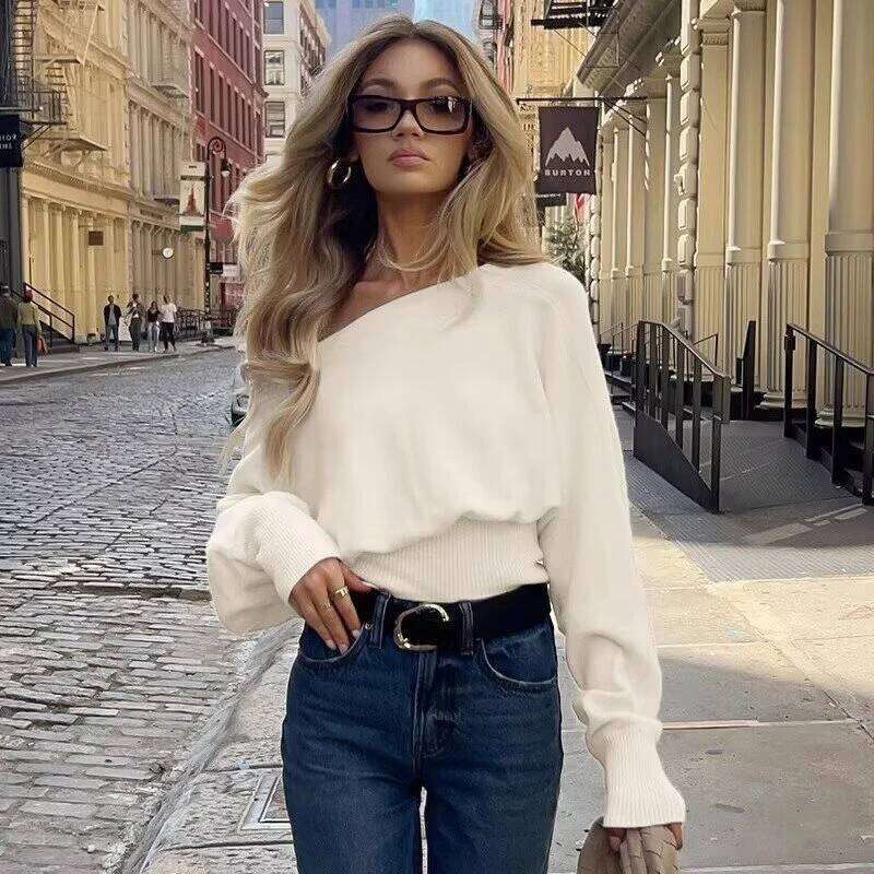 2025 Women New Fashion Off Shoulder Solid Casual Knitting Sweater Female Chic Long Sleeve Pullovers Coat Tops Z260314