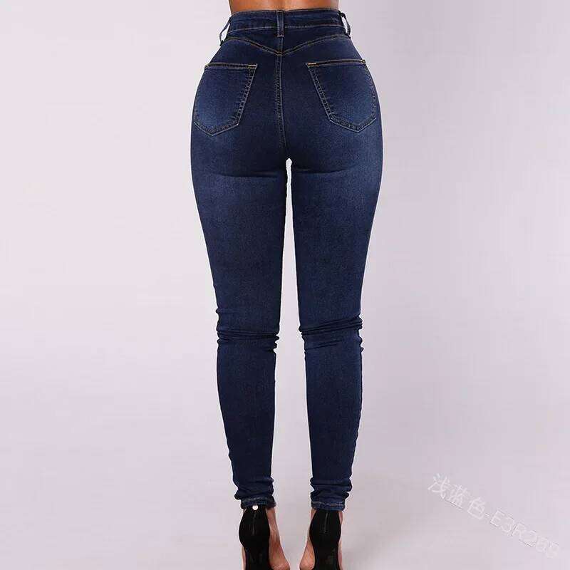 Women Elegant Vintage Stretch Bodycon Jeans Fashion Casual Double Breasted High Waist Skinny Denim Pants Trousers Z260313