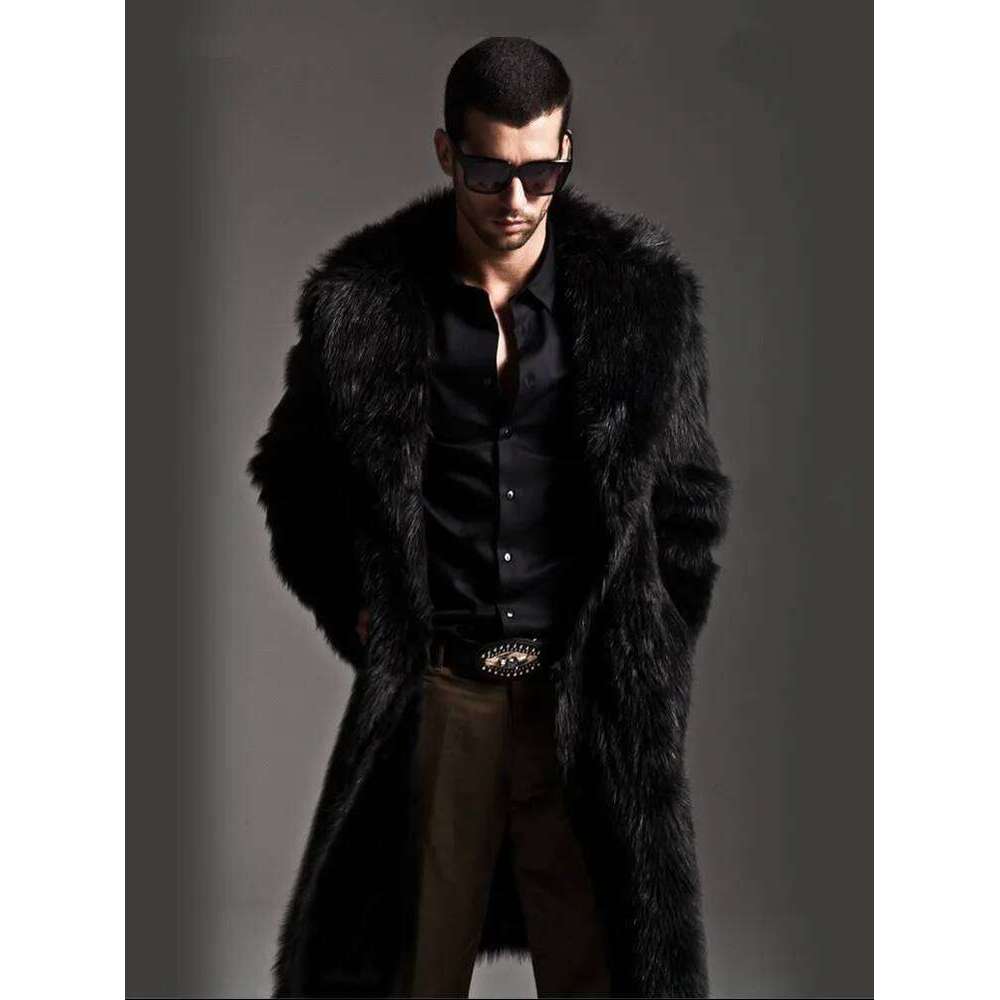 Men Coat Single Breasted Faux Long Sleeve Thick Warm Fur Solid Outerwear Spliced Overcoat Casual Winter 2025 Z260313