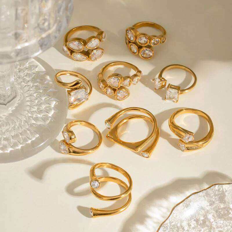 18kGold Stainless Zircon Open High-end Feel Ring Titanium Steel Hand Jewelryrings H260312