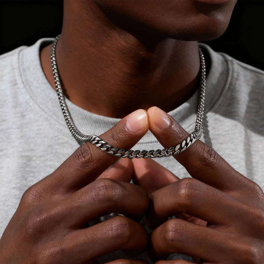 Vintage Chain Necklace for Men Boys,3/5/7mm Retro Grey Stainless Steel Collars,Rock Punk Antique Jewelry Gifts H260312