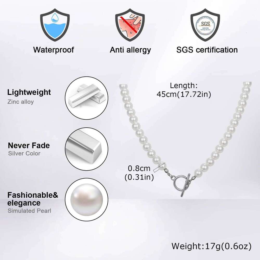 Fashion Metal OT Buckle Imitation Pearl Necklace for Men Women, Light Handmade Beads Neck Chain Jewelry Unisex H260312