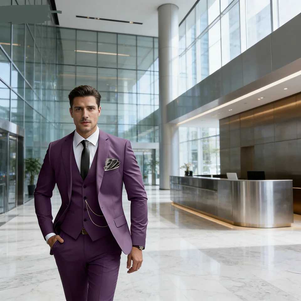 Elegant Solid Slim Fit Mens Suits Fashion Design Groom Wedding Blazer Vest Pants Set for Party Prom Business Boyfriend Wear M260313