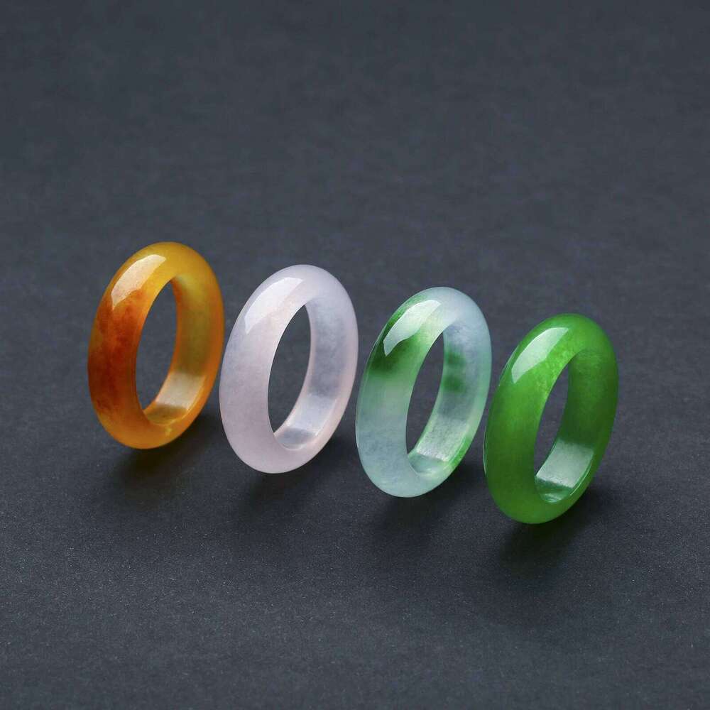 1 Piece Natural Pink Yellow Green Jade Ring Unisex Band for Women Men Couple Wedding Jewelry Size 5-12 H260312