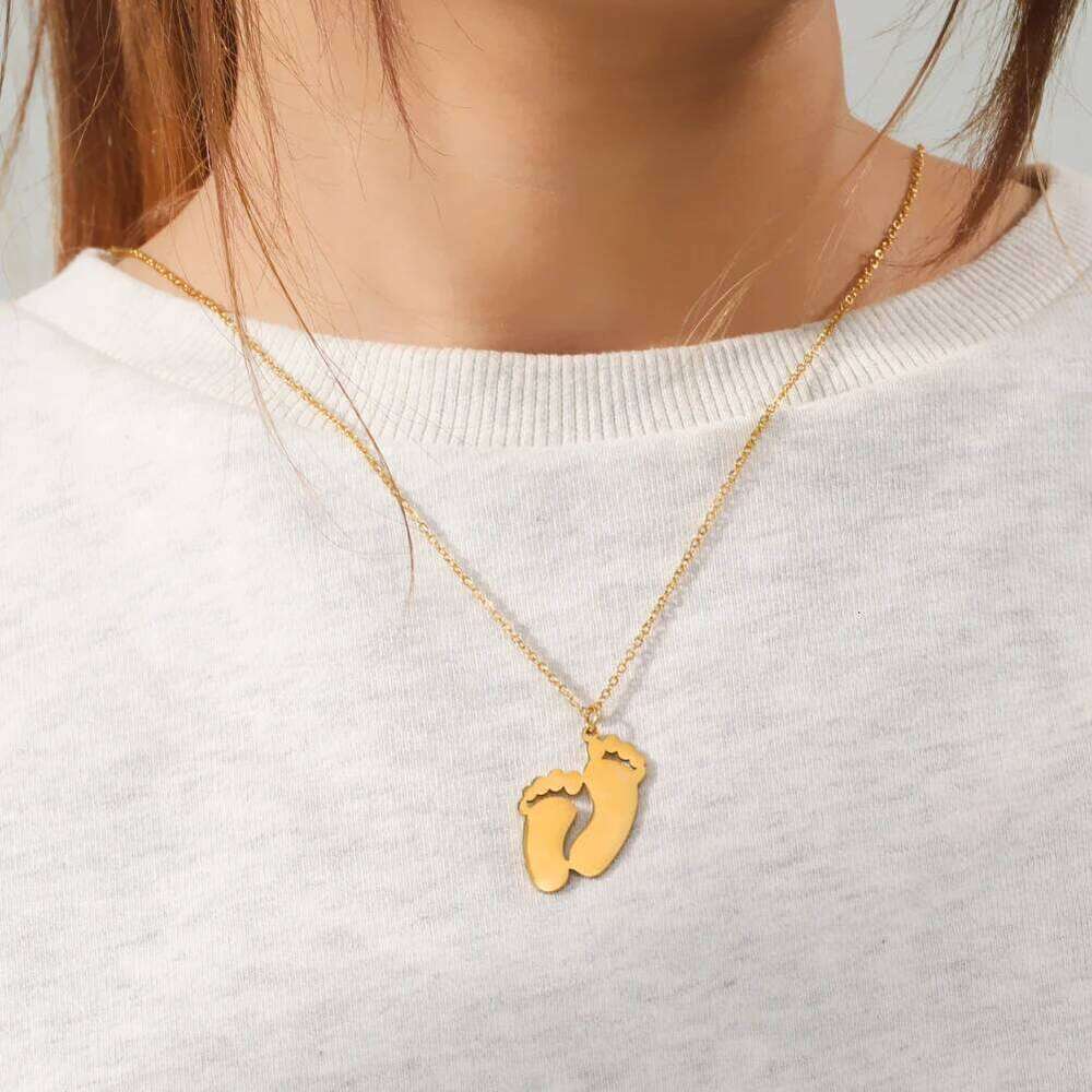 Baby Foot Feet Necklace Name Date Personalized Chain Custom Gift For Women Men Father Mother Day Family Stainless Steel Jewelry H260312