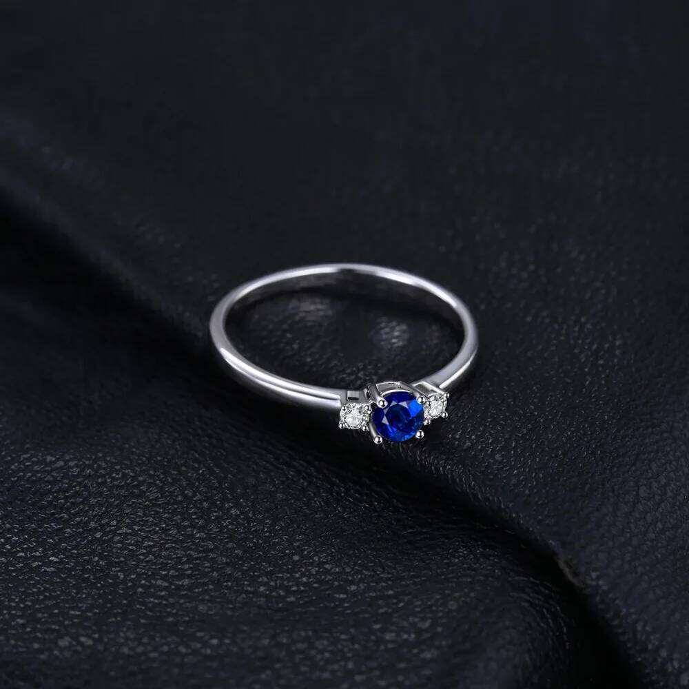 JewelryPalace Created Blue Sapphire 925 Sterling Silver 3 Stones Promise Ring for Women Fashion Gemstone Jewelry Wedding Gift H260312
