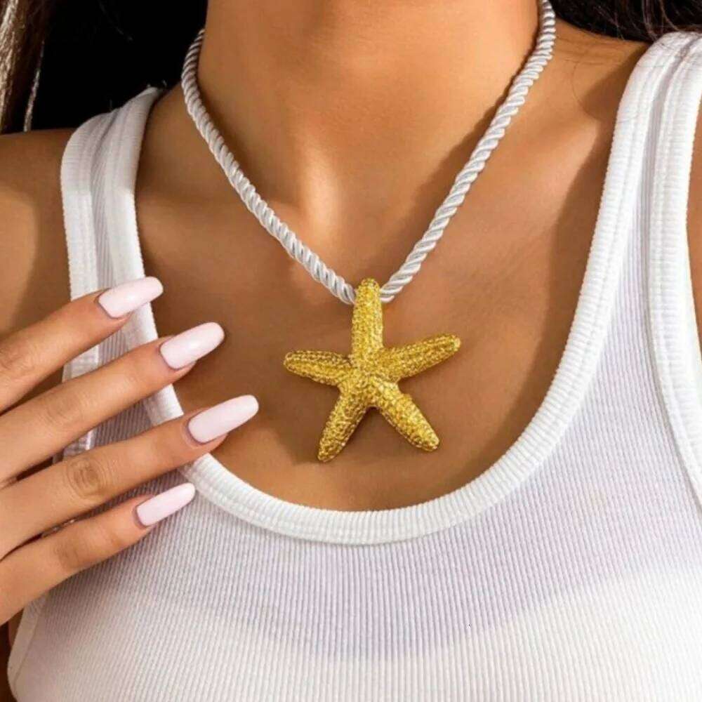 Beach Style Exaggerated Starfish Pendant Chunky Rope Necklace for Women Summer Collarbone Chain Necklaces Vocation Jewelry H260312