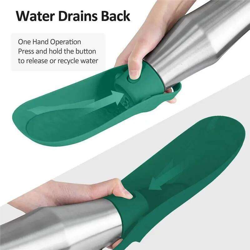 ABRE-Dog Bottle Stainless Steel Dispenser 2 In 1 Dog Water Bowl For Pet Travel Outings Camping 26W0313