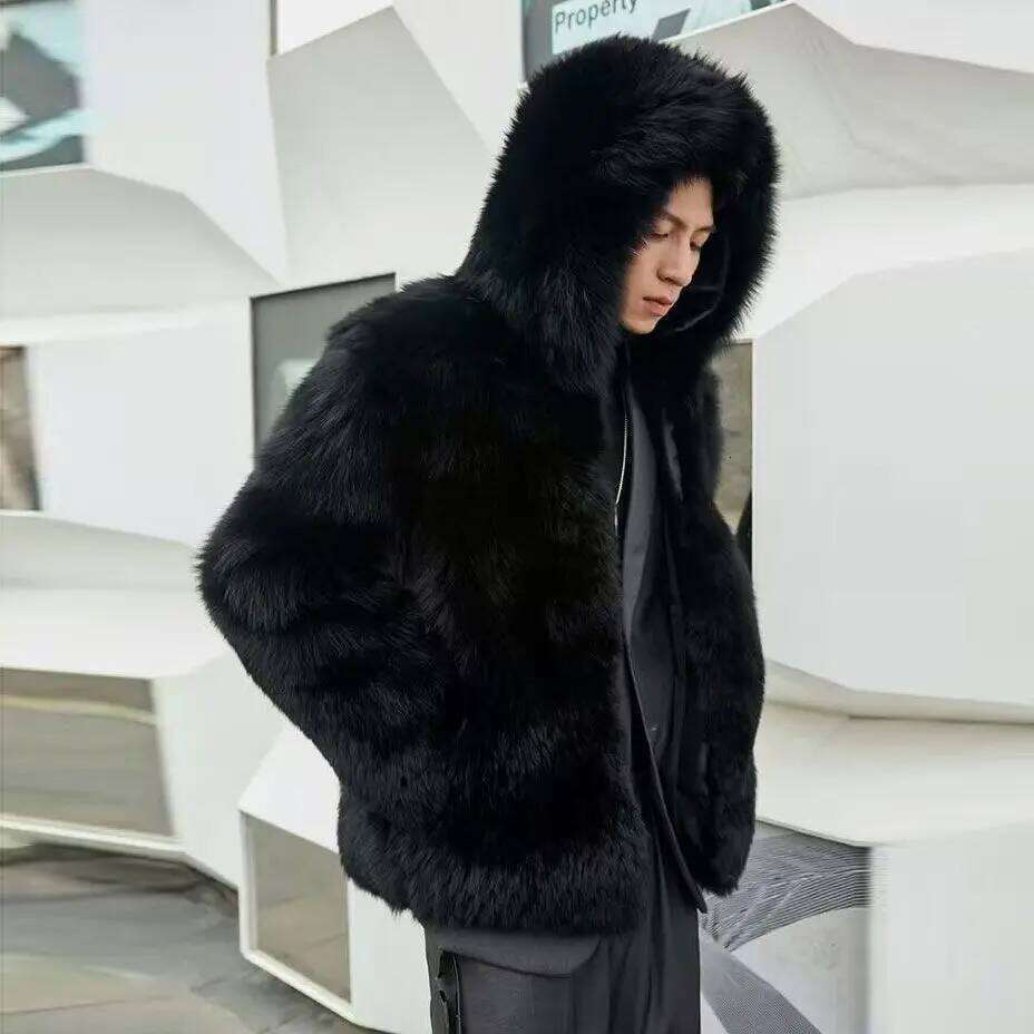 Autumn Winter New Mens Fox Coat Fashion Temperament Leisure Warm Imitation Fur Jacket Street C48 Z260313