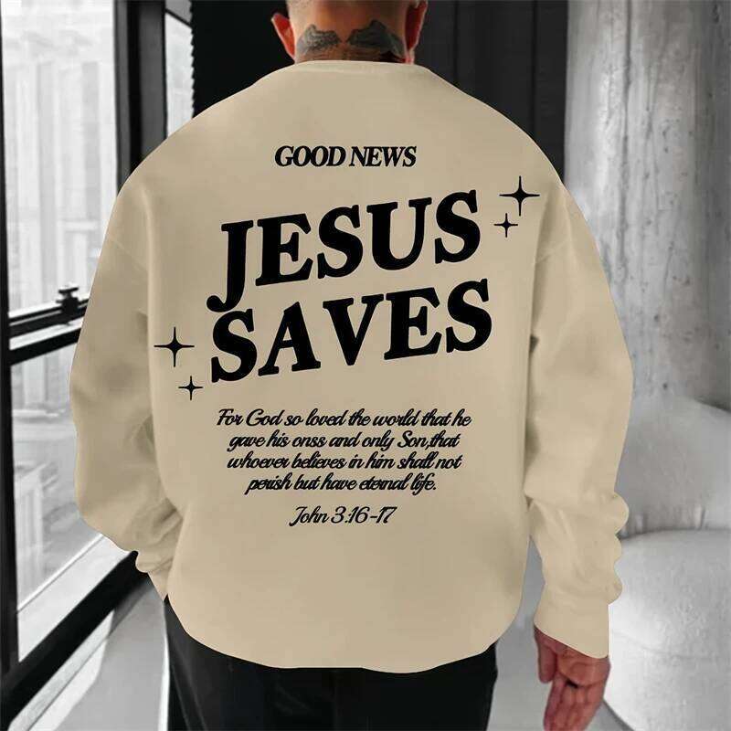 Trendy Jesus Saves Letters Sweatshirts For Men Fashion Autumn Long Sleeve 3D Printed O Neck Hoodies Loose Streetwear Pullovers Z260314