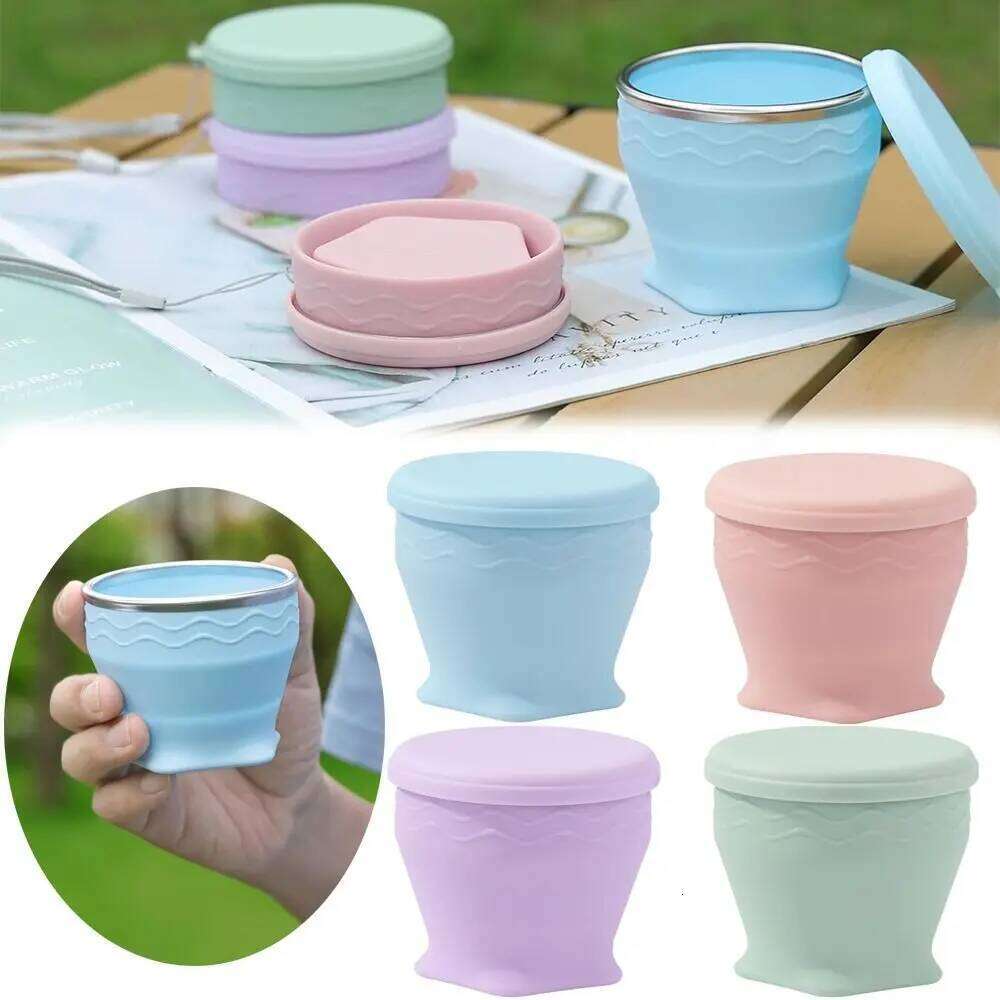 New 200ml Foldable With Lid Silicone Mug Camping Portable Drinking Cup Z260314