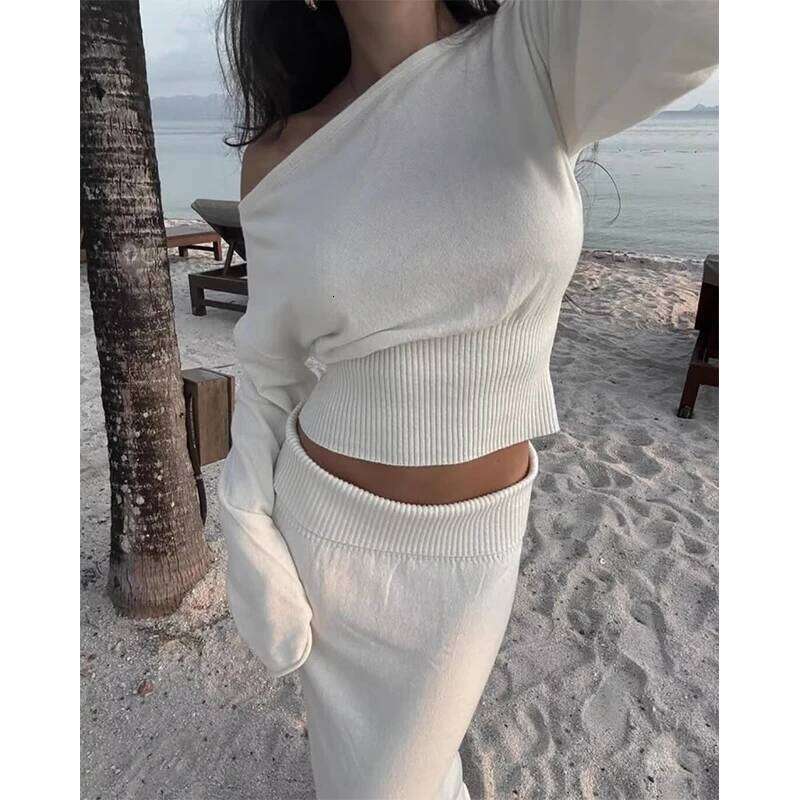 2025 Women New Fashion Off Shoulder Solid Casual Knitting Sweater Female Chic Long Sleeve Pullovers Coat Tops Z260313