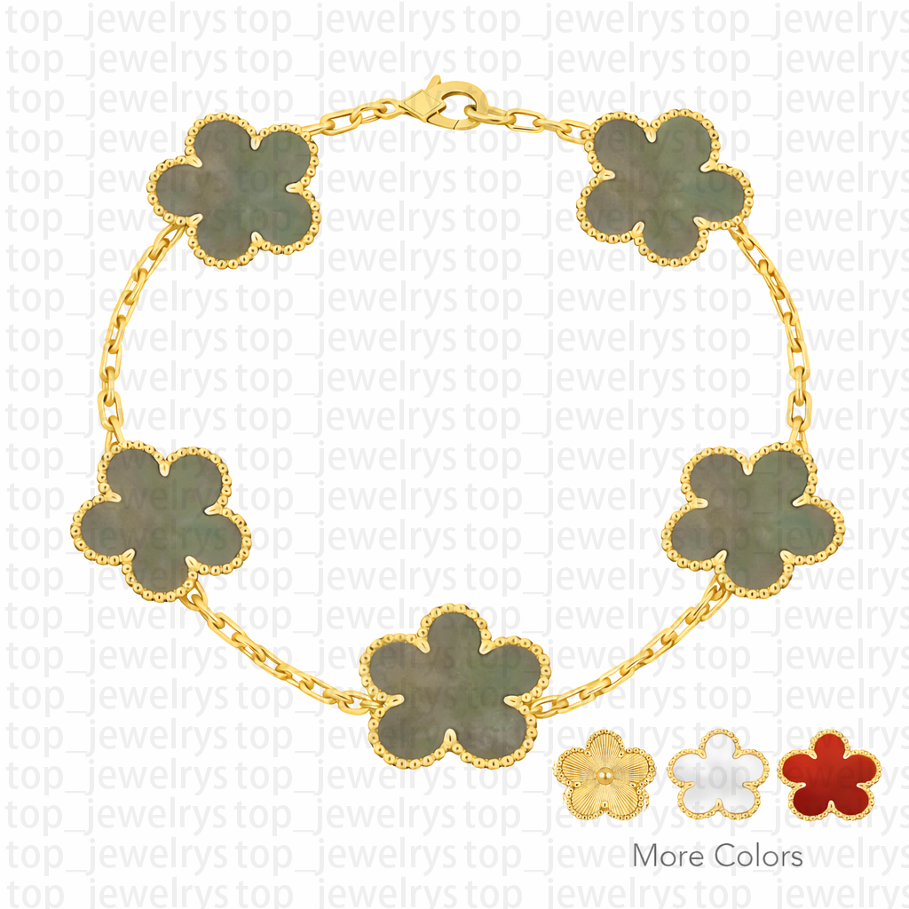 High Quality Stainless Steel Clover Bracelet V Gold Never Fade White Shell Red Agate Black Onyx Bracelet for Women Ladies Fine Jewelry Anti-Tarnish Bangle
