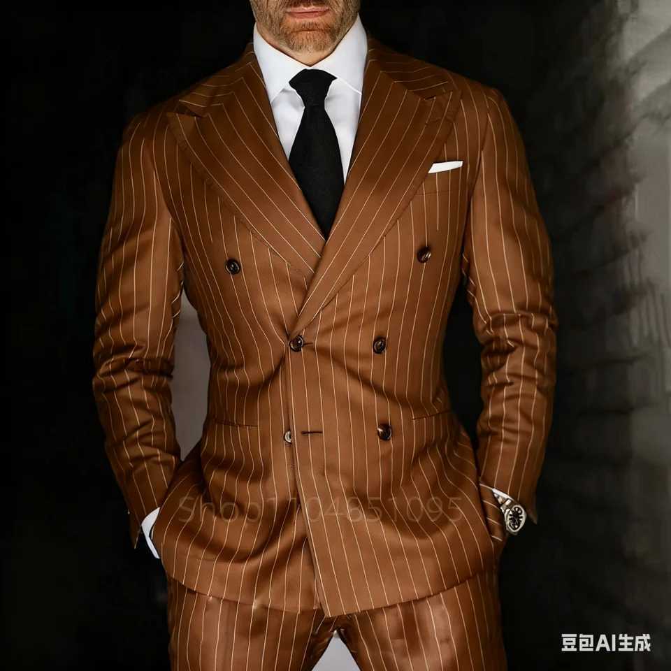 Mens 2-Piece Suit Set Slim Fit Double Breasted Lapel Formal Grey Blue Marine JaCKet And Trousers Ensemble M260313