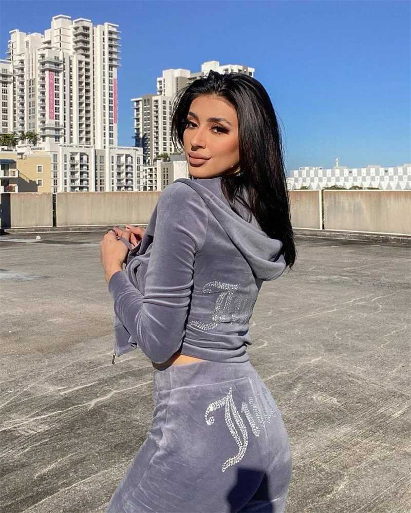 Womens Y2K Jogging Two-Piece Hooded Set Fall Winter Jogger Comfortable Pantsuit Long-Sleeved Jacket Coat Trousers Casual Sets M260313