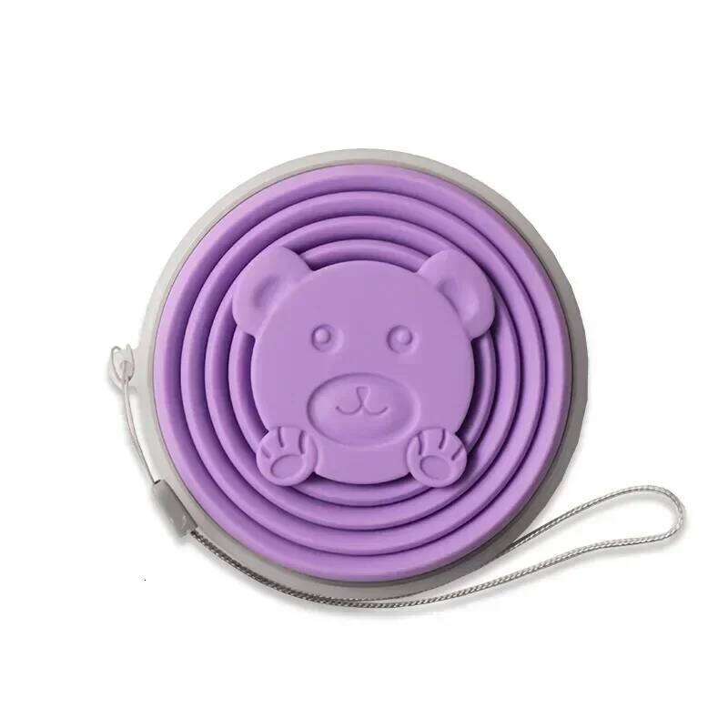 180ml Outdoor Silicone Folding Travel Casual Mug Cartoon Bear Collapsible Reusable Drinking Cup with Lids Retractable Cups Z260314