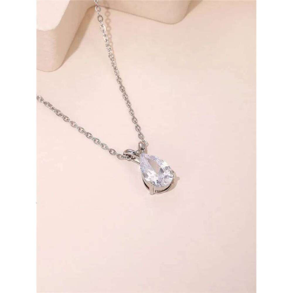 Huitan Pear Cubic Zirconia Pendant Necklace for Bridal Wedding Engagement Party High-quality Silver Color Fashion Jewelry H260312